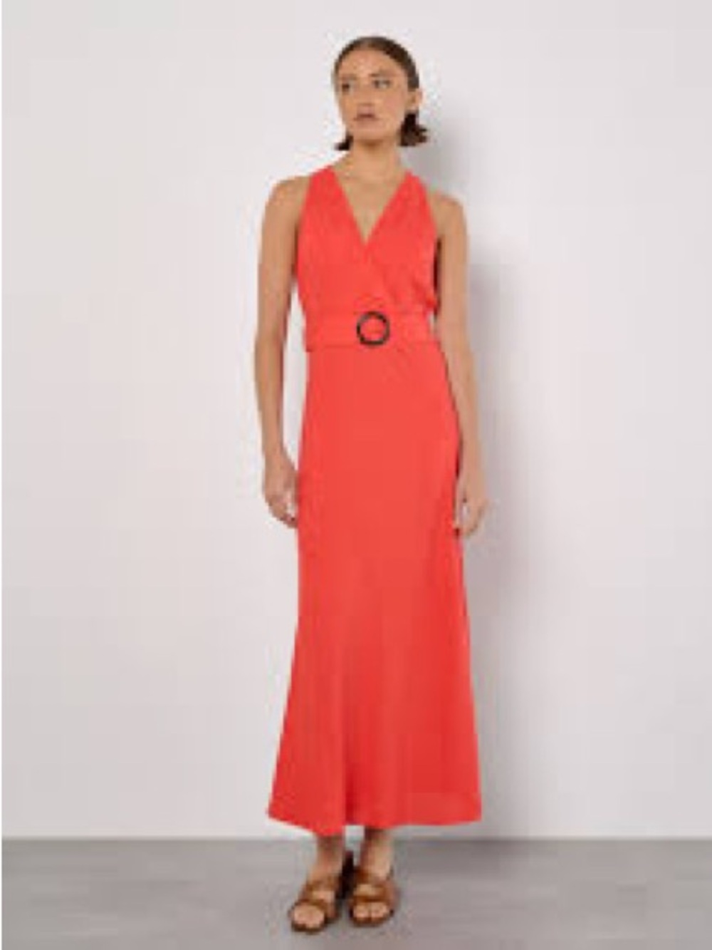 NWT APRICOT Linen Blend V-Neck Belted Maxi Dress 6